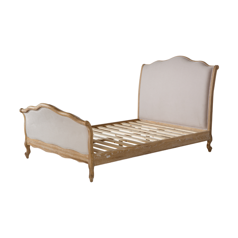 VZB0004,VZB0005,VZB0006 French Style Oak Upholstered Curved Bed
