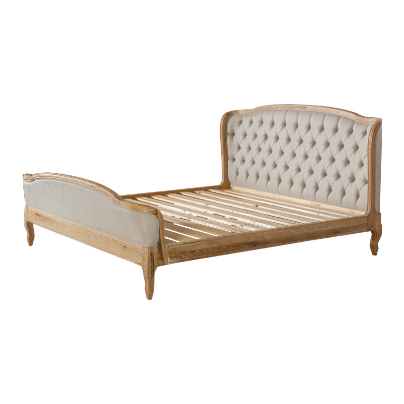VZB0016,VZB0017,VZB0018 French Oak Upholstered Curved Buttoned Back Bed