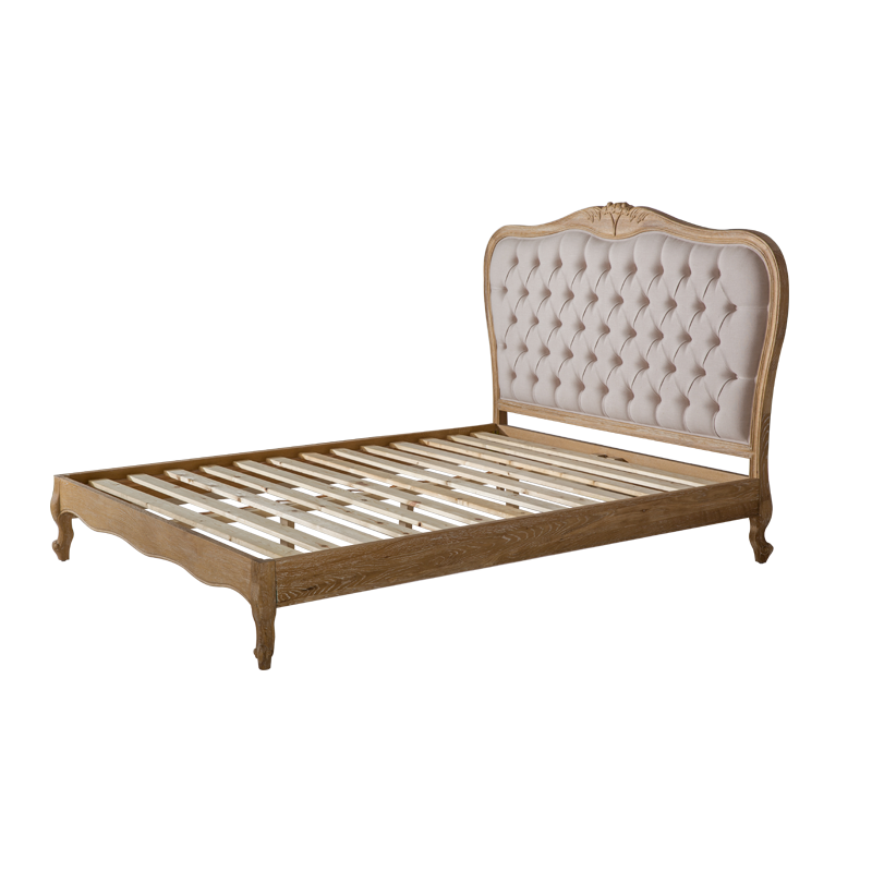 VZB0028,VZB0029,VZB0030 French Weathered Oak Upholstered Low Foot Board Bed