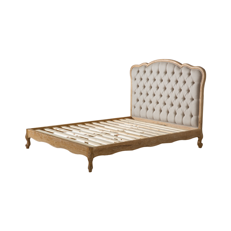 VZB0043,VZB0044,VZB0045 French Weathered Oak Upholstered Low Foot Board Bed