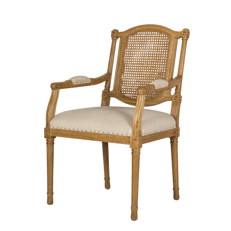 French Country Style Cane Back Dining Armchair